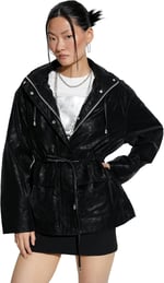 Pocket and Ziiper Detail Hooded Oversized Raincoat