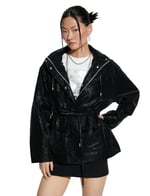 Pocket and Ziiper Detail Hooded Oversized Raincoat