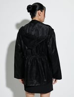 Pocket and Ziiper Detail Hooded Oversized Raincoat