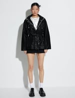 Pocket and Ziiper Detail Hooded Oversized Raincoat