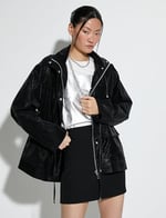 Pocket and Ziiper Detail Hooded Oversized Raincoat