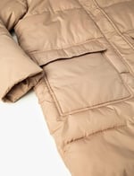 Pocket and Zipper Detail Hooded Long Puffer Coat