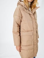 Pocket and Zipper Detail Hooded Long Puffer Coat