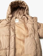 Pocket and Zipper Detail Hooded Long Puffer Coat