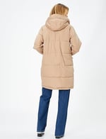 Pocket and Zipper Detail Hooded Long Puffer Coat