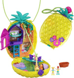 Polly Pocket Tropikal Eğlence giyilebilir kompakt ananas çanta, 8 eğlenceli özellik içeren kompakt set, minik Polly ve Lila bebekler, 2 aksesuar ve çıkartma sayfası; 4 yaş ve üzeri için, GKJ64