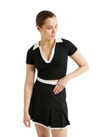Polo Yaka Crop Tişört Renk Kontrastlı Kısa Kollu Slim Fit