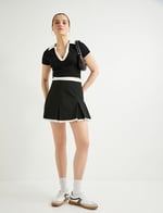 Polo Yaka Crop Tişört Renk Kontrastlı Kısa Kollu Slim Fit
