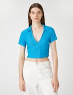 Polo Yaka Crop Tişört Uzun Kollu