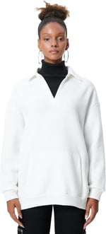Polo Yaka Sweatshirt Kanguru Cep Detaylı Uzun Kollu