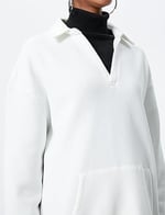 Polo Yaka Sweatshirt Kanguru Cep Detaylı Uzun Kollu