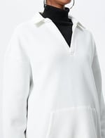 Polo Yaka Sweatshirt Kanguru Cep Detaylı Uzun Kollu