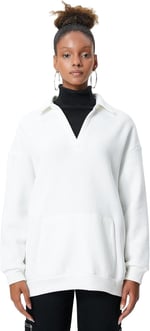 Polo Yaka Sweatshirt Kanguru Cep Detaylı Uzun Kollu