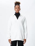 Polo Yaka Sweatshirt Kanguru Cep Detaylı Uzun Kollu
