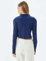 Polo Yaka Tişört Crop Uzun Kollu Düğmeli Slim Fit