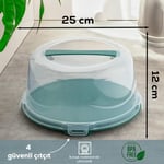 Porsima 1093 Koyu Yeşil Yuvarlak Kek Pasta Börek Saklama Kabı - Kilitli Kapaklı Taşıma Fanusu 25 cm