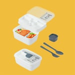 Porsima 3200 Vakumlu Kendinden Kaşık Çatallı Sosluklu Bölmeli Beslenme Çantası - Taşınabilir 2 Katlı Lunch Box - Sefer Tası 1200 Ml Beyaz