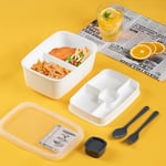 Porsima 3200 Vakumlu Kendinden Kaşık Çatallı Sosluklu Bölmeli Beslenme Çantası - Taşınabilir 2 Katlı Lunch Box - Sefer Tası 1200 Ml Beyaz