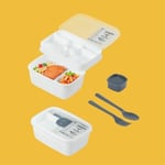 Porsima 3200 Vakumlu Kendinden Kaşık Çatallı Sosluklu Bölmeli Beslenme Çantası - Taşınabilir 2 Katlı Lunch Box - Sefer Tası 1200 Ml Beyaz