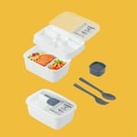 Porsima 3200 Vakumlu Kendinden Kaşık Çatallı Sosluklu Bölmeli Beslenme Çantası - Taşınabilir 2 Katlı Lunch Box - Sefer Tası 1200 Ml Beyaz