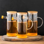 Porsima 401275 3'lü Alisa Bambu Kapaklı Borosilikat Ölçekli Cam Yağlık Silikon Tabanlı Yağdanlık 800 ML