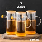 Porsima 401275 3'lü Alisa Bambu Kapaklı Borosilikat Ölçekli Cam Yağlık Silikon Tabanlı Yağdanlık 800 ML