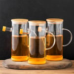 Porsima 401275 3'lü Alisa Bambu Kapaklı Borosilikat Ölçekli Cam Yağlık Silikon Tabanlı Yağdanlık 800 ML