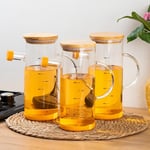 Porsima 401275 3'lü Alisa Bambu Kapaklı Borosilikat Ölçekli Cam Yağlık Silikon Tabanlı Yağdanlık 800 ML