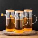 Porsima 401275 3'lü Alisa Bambu Kapaklı Borosilikat Ölçekli Cam Yağlık Silikon Tabanlı Yağdanlık 800 ML