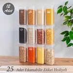 Porsima 432 12 li Etiketli Kare Un Erzak Bakliyat Saklama Kabı Takımı 1.90 lt - Şeffaf