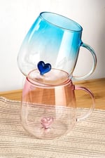 Porsima Dream Love Hearts 400ml Romantik Kalp Tasarımlı 2'li Renkli Borosilikat Cam Kupa Seti Çok Renkli, PBT-707