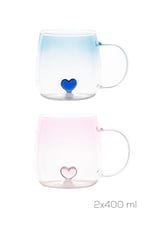 Porsima Dream Love Hearts 400ml Romantik Kalp Tasarımlı 2'li Renkli Borosilikat Cam Kupa Seti Çok Renkli, PBT-707