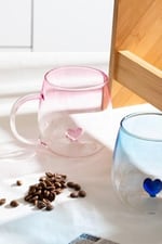 Porsima Dream Love Hearts 400ml Romantik Kalp Tasarımlı 2'li Renkli Borosilikat Cam Kupa Seti Çok Renkli, PBT-707