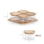 Porsima HF009009 Kare 4lü Hava Geçirmez Bambu Standlı Cam Kahvaltılık Seti Bambu Kapaklı Saklama Kabı 250ml