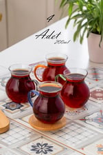 Porsima Lm-0035 Ehli Keyf 4 Parça 4 Kişilik Çay Seti – 200 Ml Borosilikat Cam Kulplu Tombik Bardak Takımı