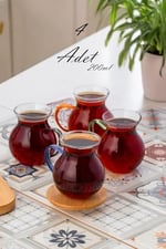 Porsima Lm-0035 Ehli Keyf 4 Parça 4 Kişilik Çay Seti – 200 Ml Borosilikat Cam Kulplu Tombik Bardak Takımı