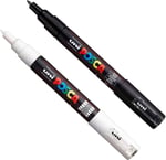 Posca PC-1M Boya Sanatı Markör Kalemleri - Kumaş Cam Metal Kalem - Siyah + Beyaz (Her Birinden 1 adet)