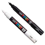 Posca PC-1M Boya Sanatı Markör Kalemleri - Kumaş Cam Metal Kalem - Siyah + Beyaz (Her Birinden 1 adet)
