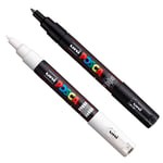 Posca PC-1M Boya Sanatı Markör Kalemleri - Kumaş Cam Metal Kalem - Siyah + Beyaz (Her Birinden 1 adet)