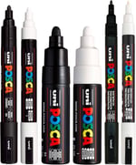 POSCA Siyah & Beyaz Kurşun Ucu - 6 Kalem Seti (PC-5M, PC-7M, PC-3M)