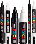 POSCA Siyah & Beyaz Kurşun Ucu - 6 Kalem Seti (PC-5M, PC-7M, PC-3M)