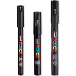 Posca - Ultra İnce - İnce Boya Marker Kalem Seti - PC-1MR, PC-1M, PC-3M - Siyah Mürekkep - 3'lü Paket