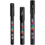 Posca - Ultra İnce - İnce Boya Marker Kalem Seti - PC-1MR, PC-1M, PC-3M - Siyah Mürekkep - 3'lü Paket
