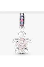 POSEİDONS JEWELLERY (497) Murano Camlı Pembe Deniz Kaplumbağası Sallantılı Charm Pembe Tek Ebat