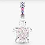 POSEİDONS JEWELLERY (497) Murano Camlı Pembe Deniz Kaplumbağası Sallantılı Charm Pembe Tek Ebat