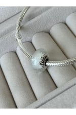 POSEİDONS JEWELLERY (77) Işıltılı Beyaz Murano Cam Mum&Love Charm beyaz Tek Ebat
