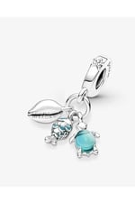POSEİDONS JEWELLERY Balık, Deniz Kaplumbağası ve Deniz Kabuğu Üçlü Sallantılı Charm Mavi Tek Ebat