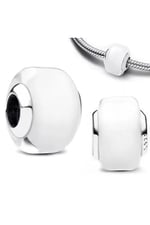 POSEİDONS JEWELLERY Beyaz Murano Cam Charm 925 Ayar Beyaz Tek Ebat