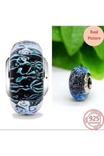 POSEİDONS JEWELLERY Dalgalı Koyu Mavi Murano Cam Okyanus Charm Mavi Tek Ebat