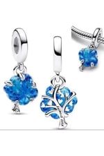 POSEİDONS JEWELLERY Gümüş Mavi Murano Aile Ağacı Charm Mavi Tek Ebat
